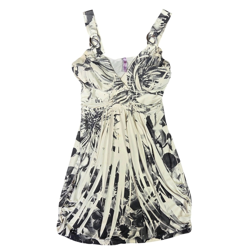 Yo Yo 5 Womens Cream Floral Palm Print Ring Strap Shirt Small USA Y2k 2000s